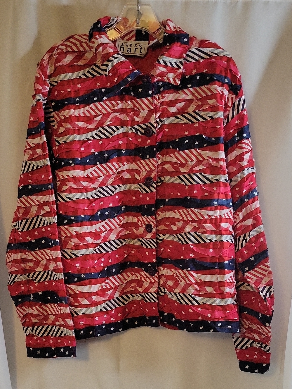 KEREN hart Red, Navy & White Striped Button-Down Jacket